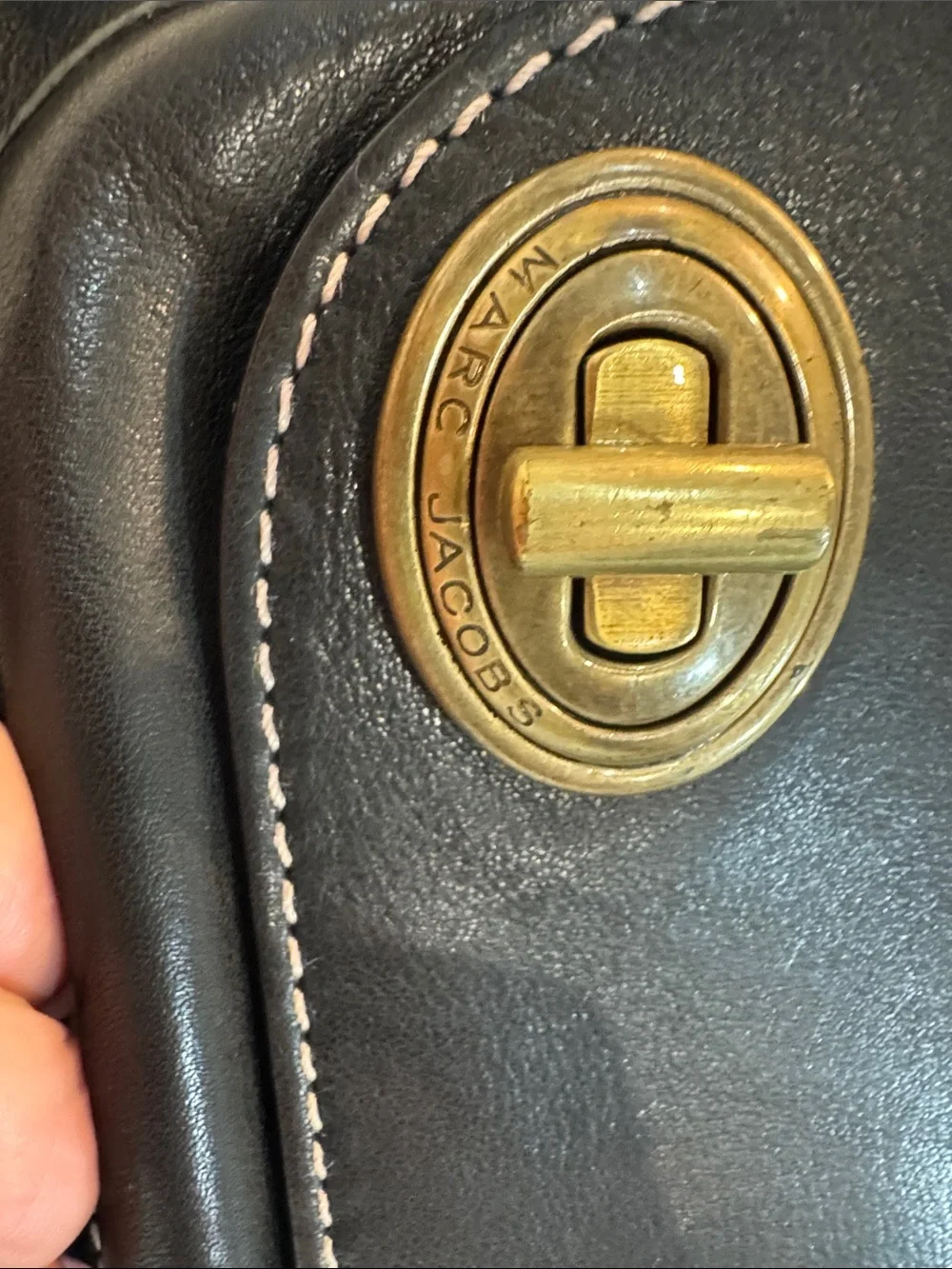 Marc Jacobs Black Leather Top-Handle Tote with Gold Hardware